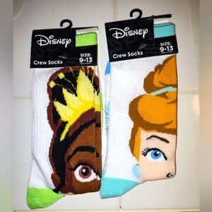 2 Pair Novelty Socks Disney Cinderella Tatiana Crew Socks Size 9-13 NWT